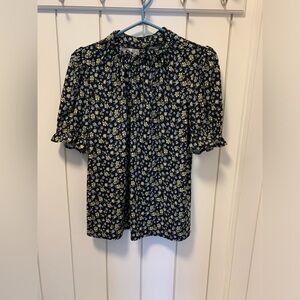 Adrianna Papell Black and White Ruffled Smocked Blouse